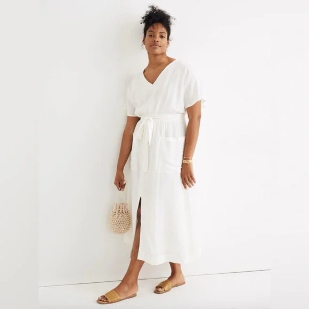 Madewell White V-Neck Tie-Waist Swim Coverup Dress